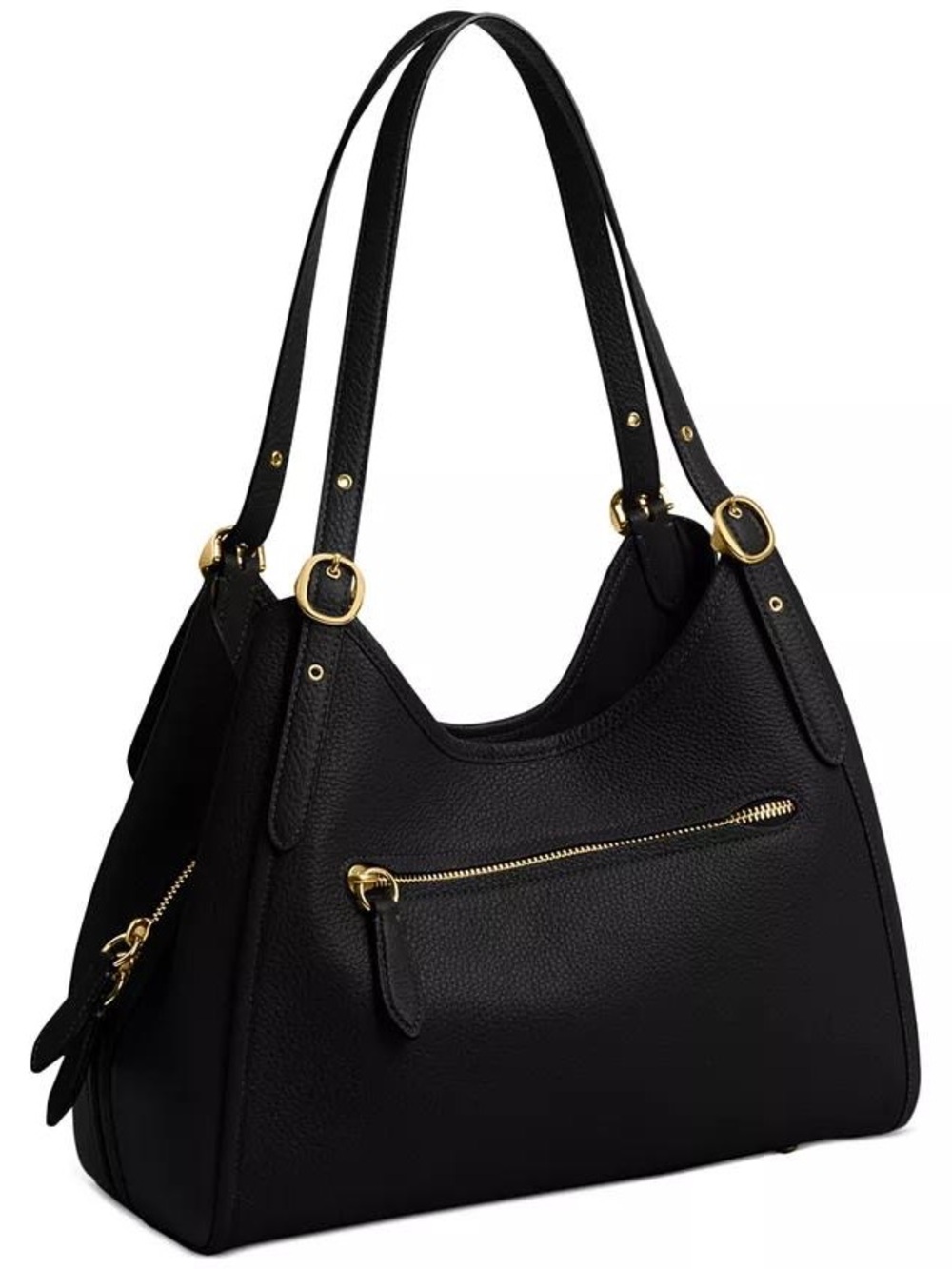 Coach Black Pebbled Leather Shoulder Bag with Gold-Tone Accents - Picture 2 of 10